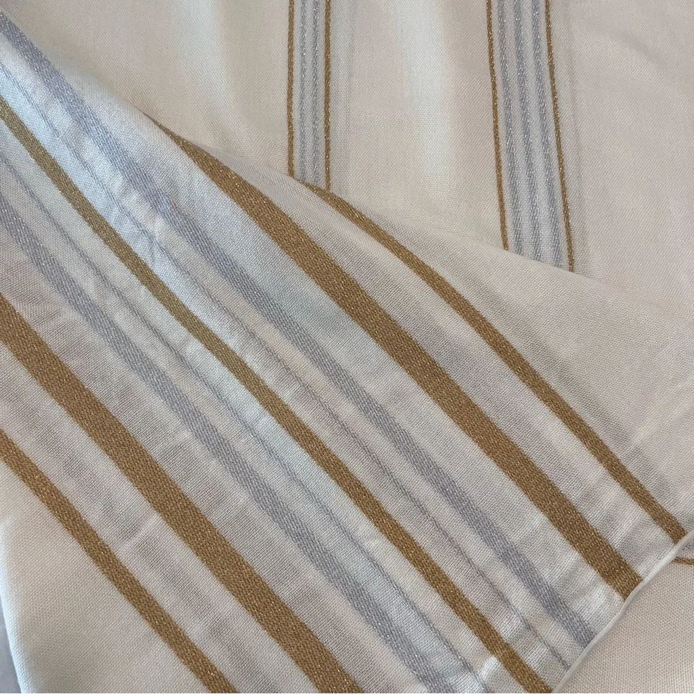 Vera Neumann Elegant Rectangle Cream Tablecloth 60x102 Gold & Silver Stripe NWOT